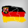 Flag of Rhineland-Palatinate from brush strokes. Blank map of Rhineland-Palatinate. Germany. High quality map of Rhineland-Palati